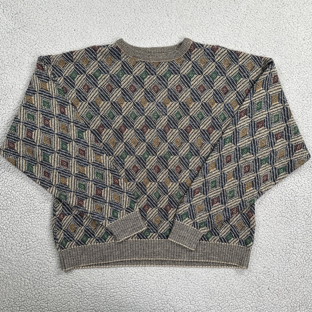 VTG 90's TSR USA Grandpa Sweater Men 2XL Geometric Multicolor Abstract USA Made